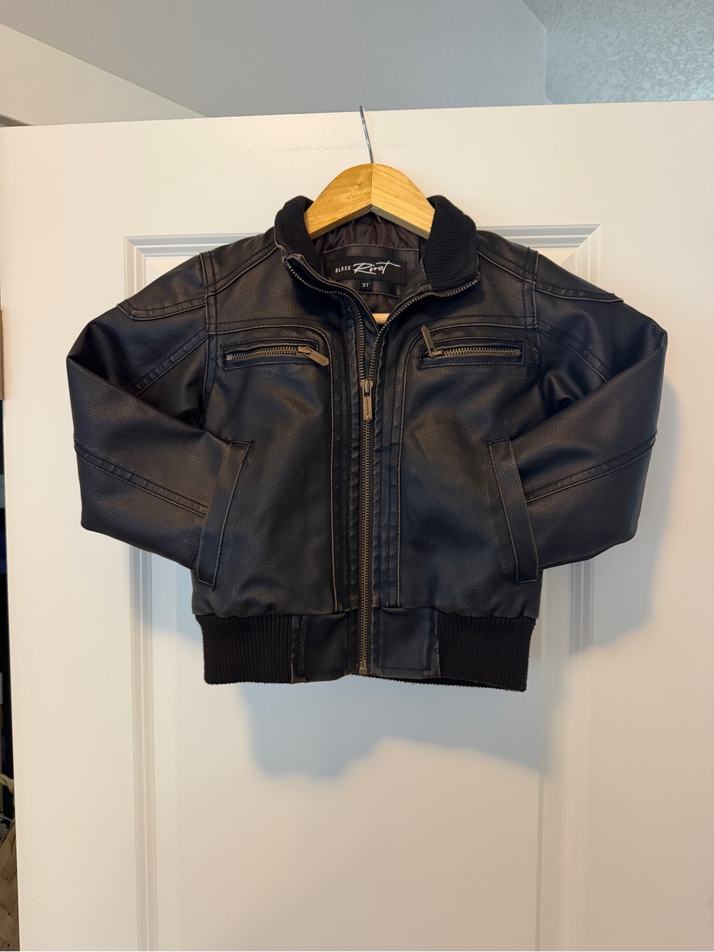 Black Rivet Boys Black Faux Leather Bomber Jacket